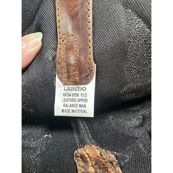 Laredo Men’s 10D Brown Leather Western Cowboy Boots Square Toe Rodeo Work